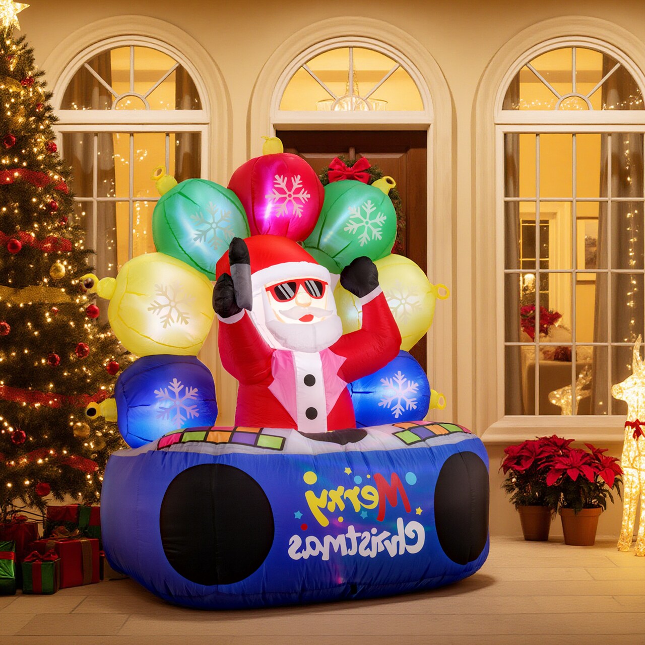 6FT Inflatable Santa DJ with Rotating Music Light and LED Display